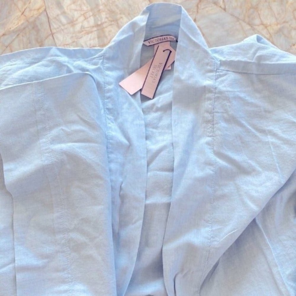 VICTORIA'S SECRET Lightweight Cotton Kimono Robe Light Blue Large - Picture 4 of 4